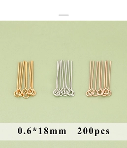 Three colors of 0.6x18mm 200pcs metal eye pins for DIY jewelry making accessories