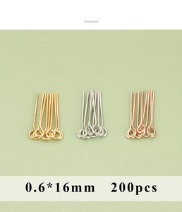 0.6x16mm eye pins in gold, silver, and rose gold for DIY jewelry making 200pcs pack
