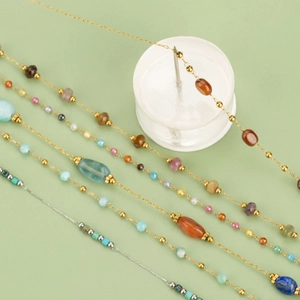 Handmade stainless steel thin gold and silver chains with colorful semi-precious gemstones