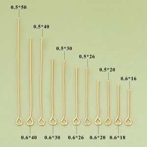 Gold plated eye pins in various sizes for DIY jewelry making and beaded accessories