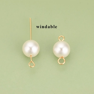 Gold-plated 9-pin needle DIY jewelry accessory with white pearls on a green backdrop