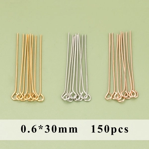 DIY jewelry eye pins 0.6x30mm in gold, silver and rose gold finishes 150pcs pack