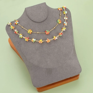 Handmade gold-plated colorful beaded flower necklace and bracelet jewelry set