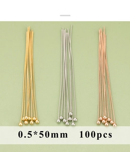 0.5x50mm ball head pins in gold silver and rose gold finishes for DIY jewelry making