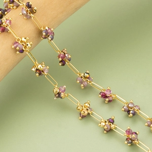 Gold-plated chain with handmade purple and champagne crystal beads for jewelry DIY