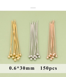 Detailed view of 0.6x30mm DIY jewelry ball head pins in gold, silver, and rose gold