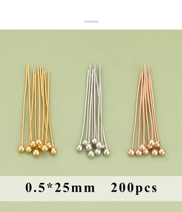 Detailed set of 0.5x25mm round head pins in gold, silver, and rose gold for DIY jewelry