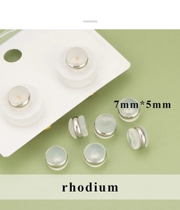Macro shot of 7x5mm rhodium plated silicone earring backs on a display card
