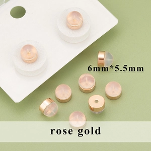 6mm rose gold hamburger ear nut earring backs with silicone base and copper plating