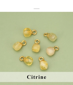 Sept pendentifs en citrine facettée avec attaches dorées pour création de bijoux DIY