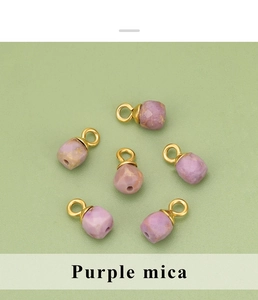 Lot de 6 pendentifs en pierre de mica violet naturel avec anneaux dorés pour bijoux DIY