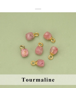 Lot de 6 pendentifs en tourmaline rose naturelle avec anneaux dorés pour bijoux DIY