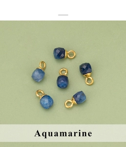 Détails des pendentifs en aigue-marine facettée avec anneaux dorés pour bijoux DIY