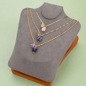 Halsketten-Set aus 18K vergoldetem Edelstahl mit geometrischen Kristallanhängern