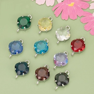 Elegant Rhombus Faceted Glass Stone Connector Charms With Double Loops For DIY Bracelet Necklace Jewelry Making Findings