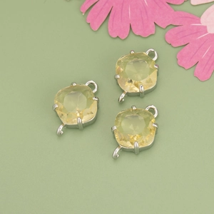 DIY pale yellow rhombus glass pendants with silver claw settings and double bail connectors