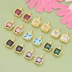 Square Colorful Zirconia Pendant For DIY Jewelry Making Copper Gold Silver Plated Charms Necklace Bracelet Accessories For Women