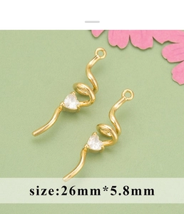26mm 18K gold plated bow twist spiral pendant with heart zircon for DIY earring making