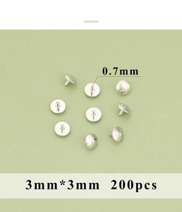 Detailed view of 3mm x 3mm silver metal pin caps with 0.7mm needle thickness, 200pcs set