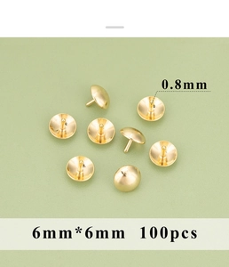 Detail of 6mm 18K gold-plated half-ball pin studs for DIY jewelry making 100pcs pack