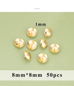 Detailed view of 8mm gold cap studs with 1mm pin diameter for DIY leathercraft