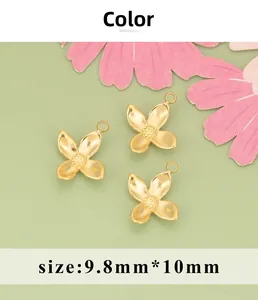 Detailed view of matte gold stainless steel flower pendant with 9.8mm x 10mm size markings