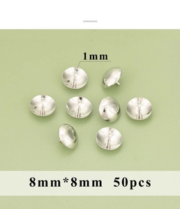 Detail of 8mm silver metal bowl stud findings with 1mm pin size for jewelry making