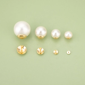 18K gold plated pearl caps in four sizes for DIY jewelry on a green background