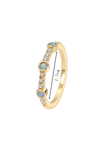 Dettaglio dell'anello in ottone placcato oro con pietre di opale blu e zirconi brillanti