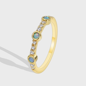 Anello in Ottone Placcato Oro Moda Occidentale Donna Opale Blu Zirconia Tondo Intarsiato Anello Boemo per Gioielli Quotidiani Festa
