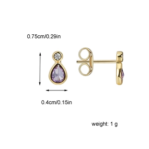 Boucles d'oreilles gouttes en zircon violet doré avec détails en pierre blanche