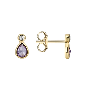 Boucles d'oreilles minimalistes en or avec zircons violets en forme de goutte d'eau