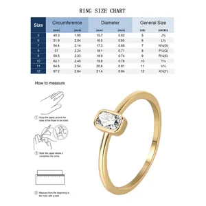 Guía de tallas para anillo de oro con circón cuadrado francés tallas de USA 5 a 12