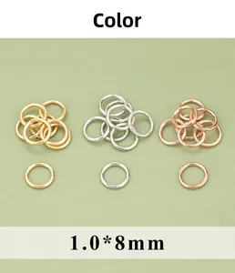 Anillas cerradas bañadas en oro 18k rosa y rodio 1,0x8mm para creación de joyas DIY