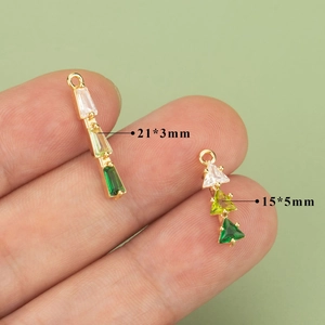 18K gold plated geometric green gradient zircon pendants in rectangle and triangle shapes