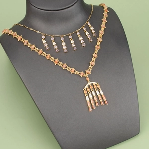18K gold-plated double-layer necklace with gradient zircon stones on a black neck bust