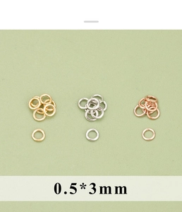 Detail van 0,5x3mm buigringen in goud, zilver en roségoud voor doe-het-zelf sieraden