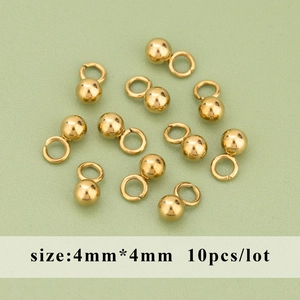 Polished 4mm gold stainless steel round bead pendants with closed loops, 10 pieces set