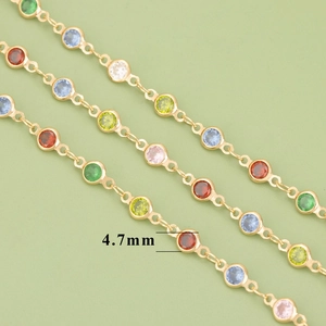Exquisita cadena bañada en oro de 18k con circonitas multicolores de 4,7 mm