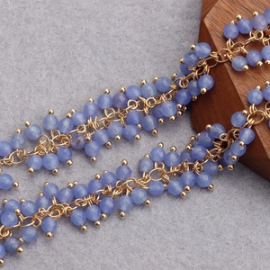 18K gold plated beaded chain with light blue translucent gemstones for DIY jewelry