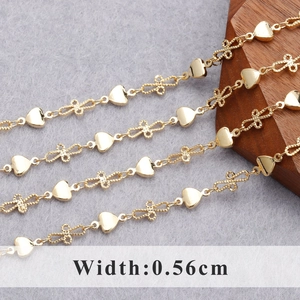 18K vergoldete DIY-Kette mit Herzen und Schleifen für Schmuckherstellung, 0,56cm breit