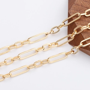 Detail of 18K gold plated paperclip chain showing polished oval links for DIY jewelry