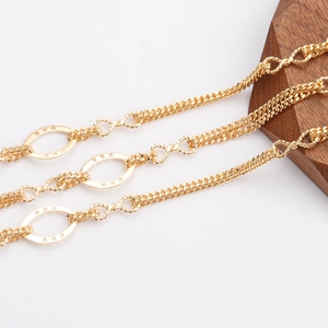 Close-up of 18K gold plated O-shaped chain with flat oval links for DIY jewelry making