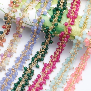 Handmade Beaded Tassel Jewelry Chain 18K Gold Plated Copper Cluster Faceted Beads For DIY Necklace Bracelet Findings