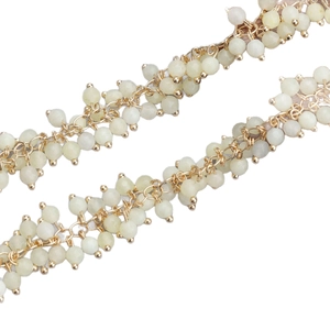 18K gold plated beaded chain with translucent light green stones for jewelry DIY