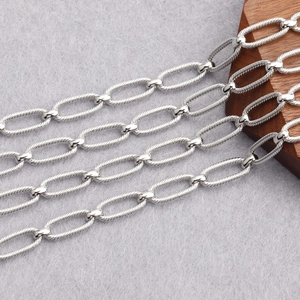 Macro detail of textured oval links and smooth silver metal chains for DIY jewelry making
