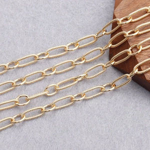 Detailed view of 18K gold plated textured oval links for DIY jewelry making chains