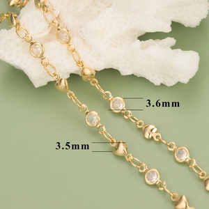 Minimalist 18K gold plated chain with heart charms and 3.6mm round cubic zirconia accents