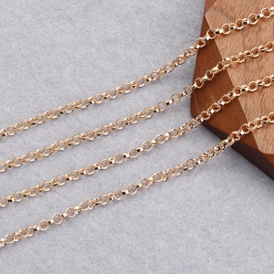 Detailed macro view of 18K gold plated rolo chain links for DIY jewelry making