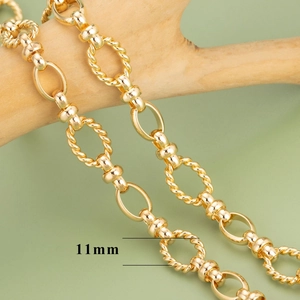 18K gold plated chain with textured twist rings and polished oval links, 11mm height